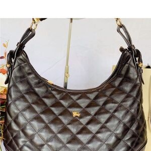 BURBERRY BROWN LEATHER QUILTED LARGE HOBO BAG